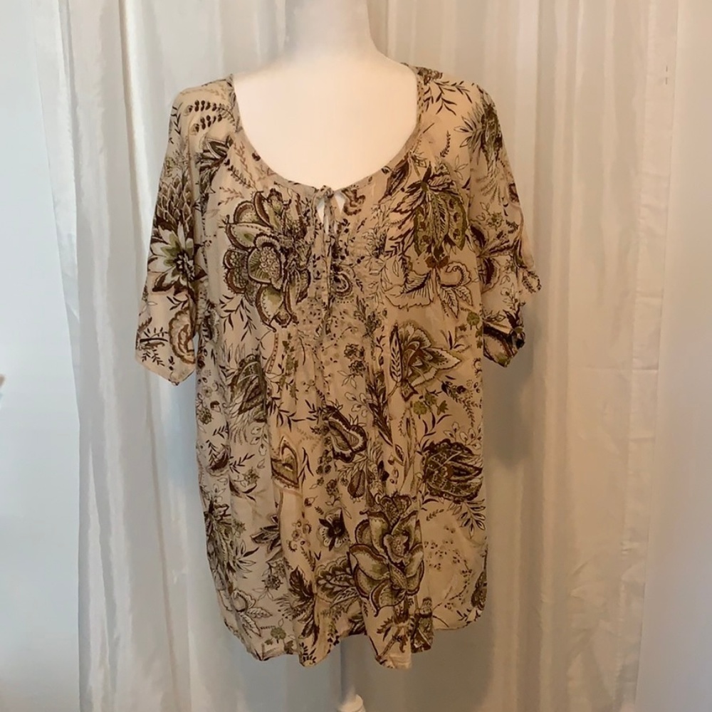 Avenue Tan Short Sleeve Peasant Top 22/24